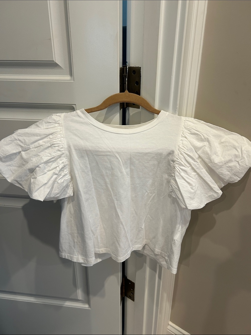 Zara White Puff Sleeve Cotton Top